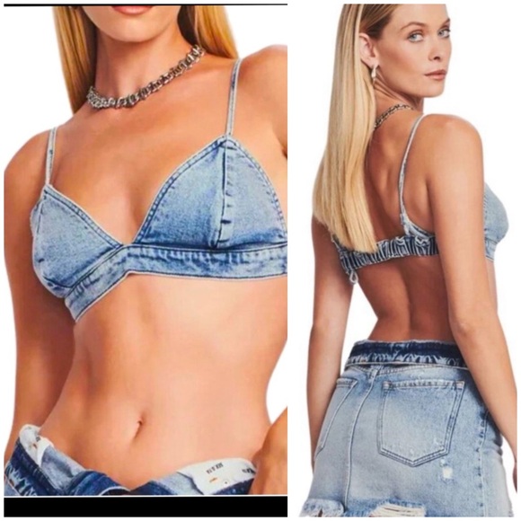 SER.O.YA Tops - SER.O.YA Addilyn Acid Wash Denim Bralette in Sorrento NWT Size Small Seroya Bra